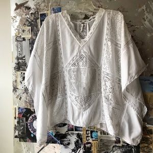 Free People White Cotton Laced Tunic Top